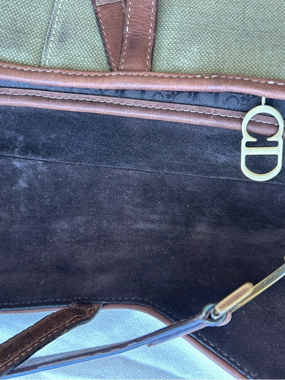 Dior Brown Leather Trim Logo-Print Interior Shoulder Bag - Picture 10 of 10